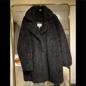 Sandro faux fur teddy coat, size 1, black